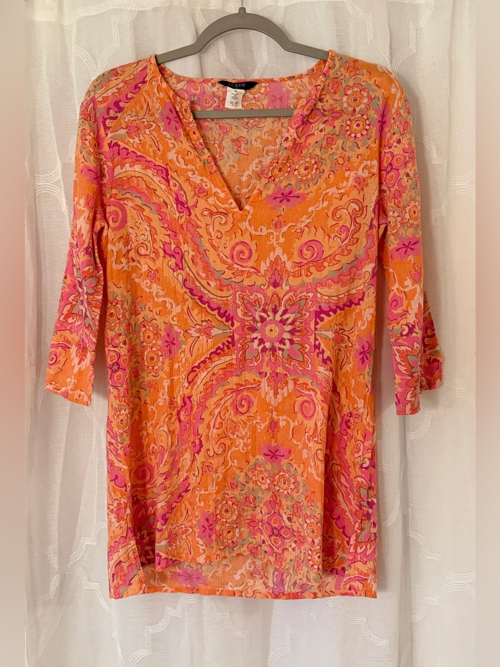 J.Crew XS Orange Pink Paisley Cotton Tunic Beach Cover Up